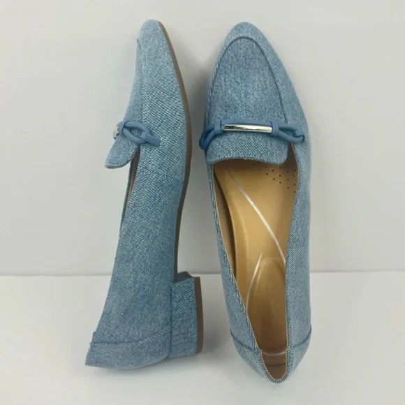 EASY SPIRIT CARLINA, LOAFER SLIP-ON, BLUE CANVAS, DRESSY POINTY TOES, SIZE 12 - Picture 9 of 14